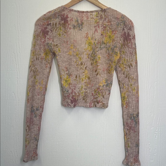 Free People - We The Free Angelina Sheer Floral Print Button Down Crop Blouse XS - Picture 10 of 11